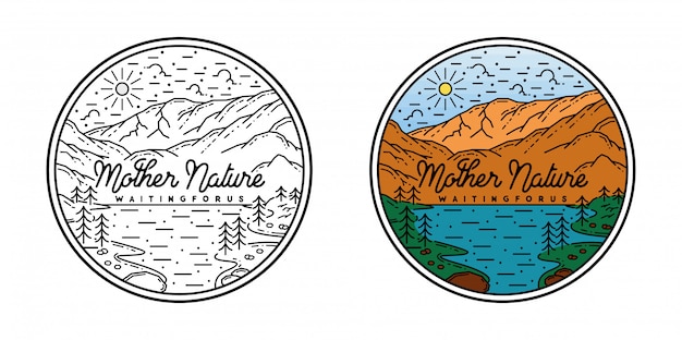 monoline badge ontwerp, moeder natuur