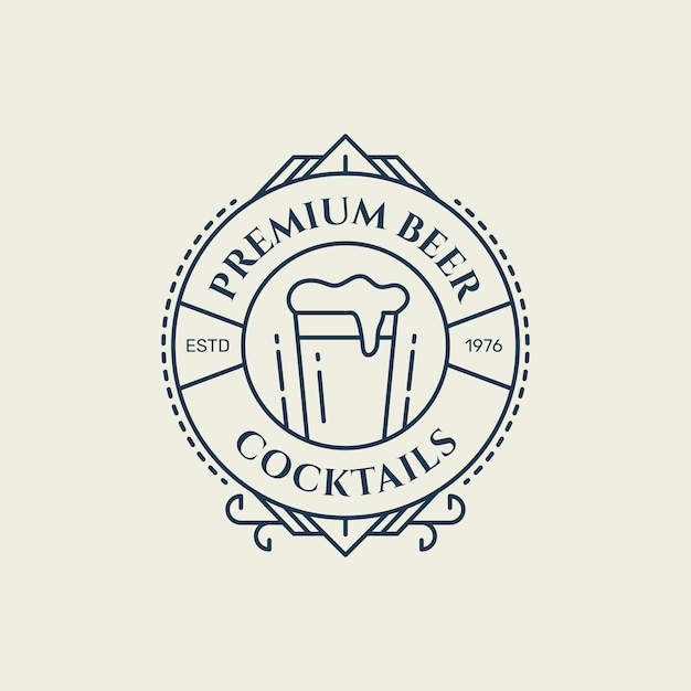 Modello di logo per birra e cocktail monoline