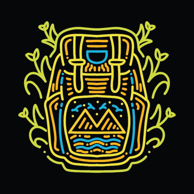 Vettore borsa da campeggio monolinea mountain vector graphic design illustrazione simbolo e icona dell'emblema