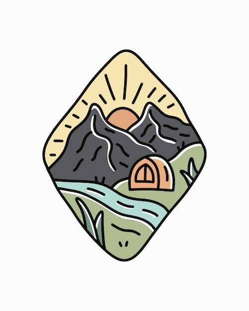 Vector monoline of camping mountain outdoor wildlife for tshirt sticker and badge design vector