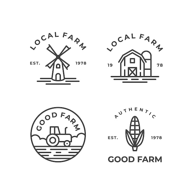 Collezione di design del logo dell'azienda agricola monoline