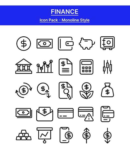 Monoline finance icon pack