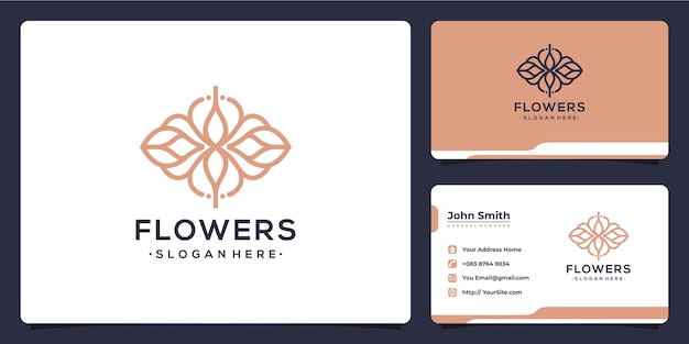 Monoline flowers luxury logo design and business card