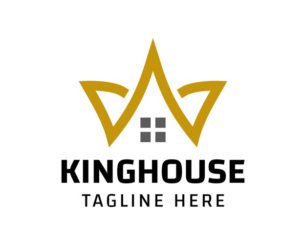 Вектор Логотип дома с золотой короной monoline