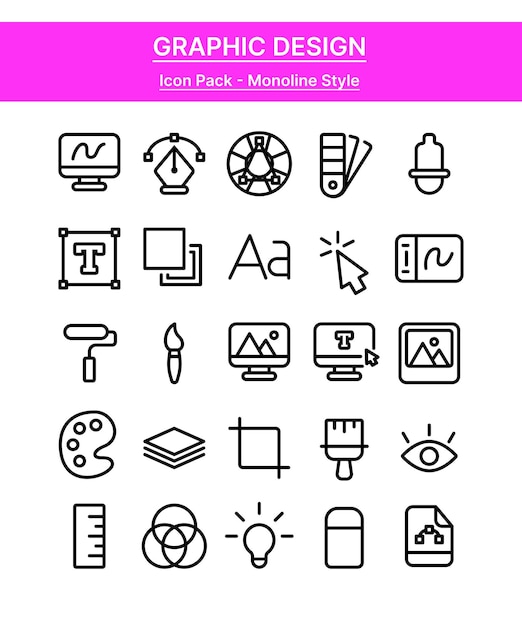 Vector monoline graphic design icon pack