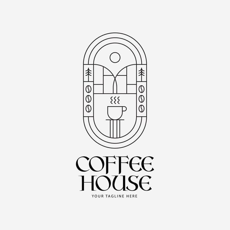 Monoline koffieshop logo ontwerpsjabloon