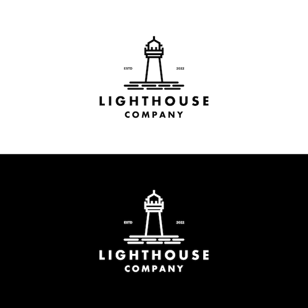 モノライン灯台またはサーチライトのロゴデザイン