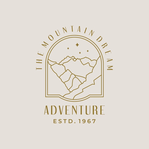 Monoline logo emblem of outdoor mountain adventure