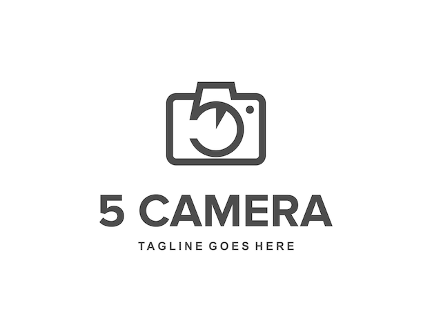Monoline numero 5 nel design del logo semplice della fotocamera