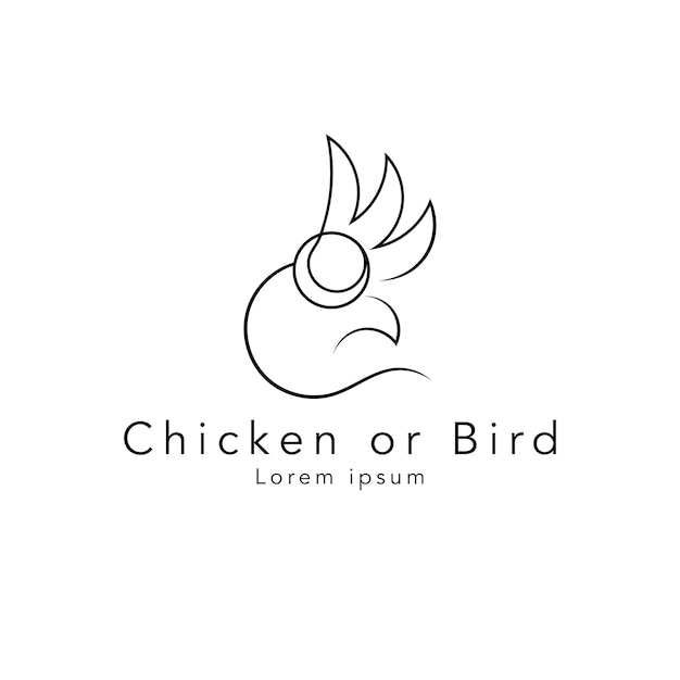 Ispirazione vettoriale icona logo monoline semplice pollo o uccello, disegno del logo line pollo o uccello