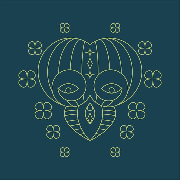 Vector monoline skull logo in boho style