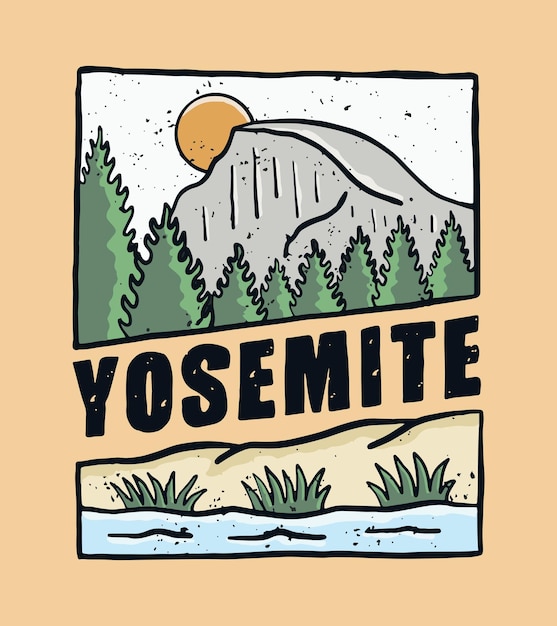 Vector monoline vector design of yosemite national park for nature outdoor design