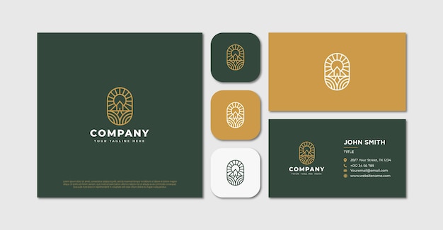 Vector monoline vintage house logo and business card