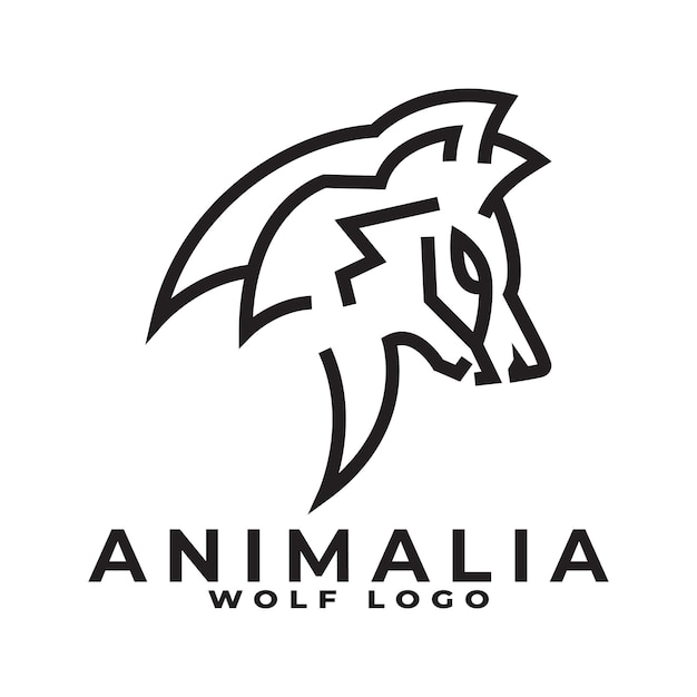 Monoline wolf logo-ontwerp instellen Vector