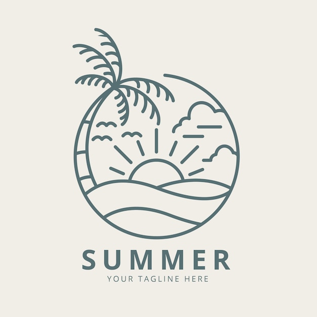 Vector monoline zomer illustratie logo ontwerp inspiratie