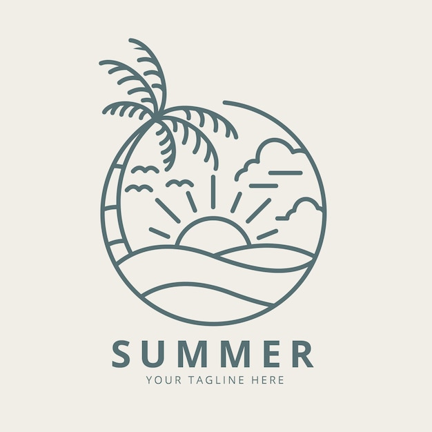 Monoline Zomer Illustratie Logo Ontwerp Inspiratie