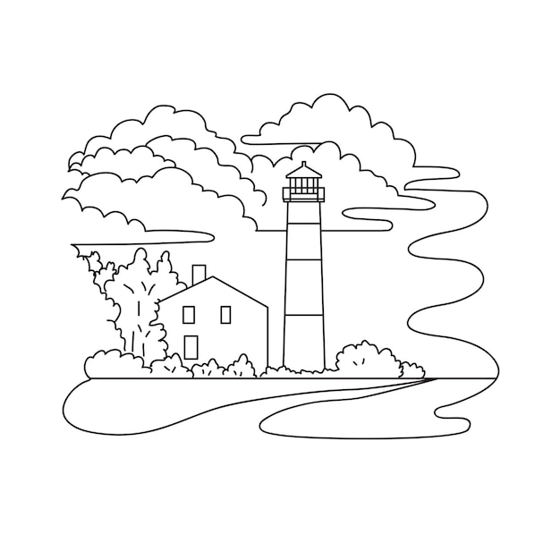 Monomoy Point Light or Lighthouse in Chatham Massachusetts USA Mono Line Art