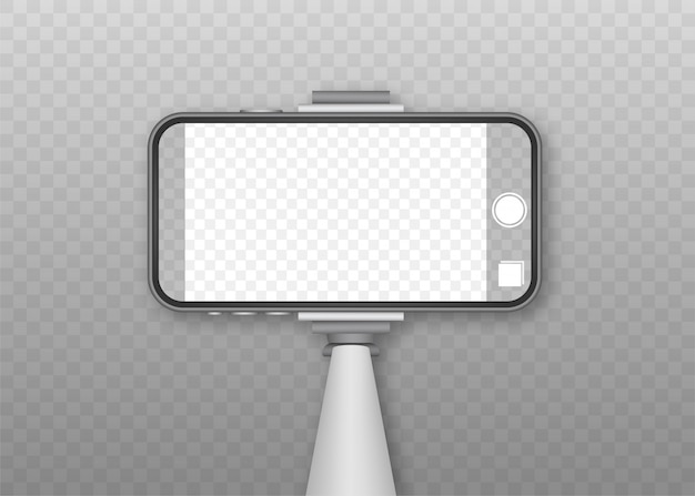 Vector monopod selfie stick with empty smartphone screen. stick for selfie. illustration.