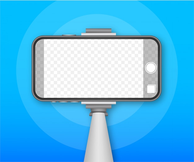 Monopod selfie stick with empty smartphone screen. stick for selfie. stock illustration.