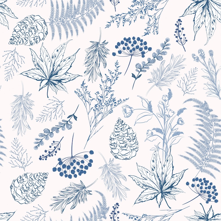 Vector monotone blue color seamless pattern vector illustrations