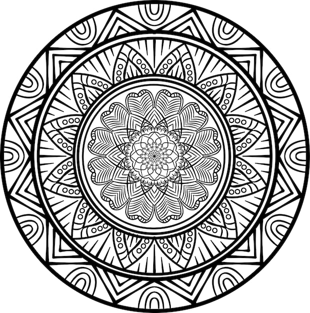 Vector monotone hand getrokken doodle mandala etnische mandala met kleurrijke sieraad toegepaste thaise kunst geïsoleerd