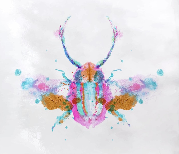 Vector monotype vivid colorful beetle drawing with different colors on paper background