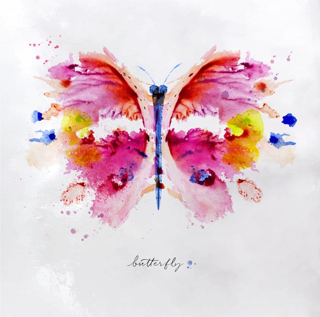Вектор Монотипия яркие красочные бабочки рисунок с разными цветами на фоне бумаги