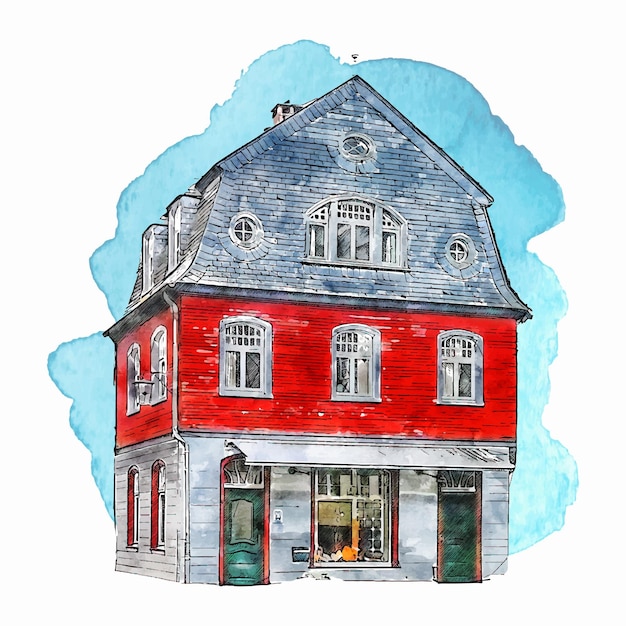 Monschau Duitsland aquarel hand getekende illustratie geïsoleerd op een witte achtergrond