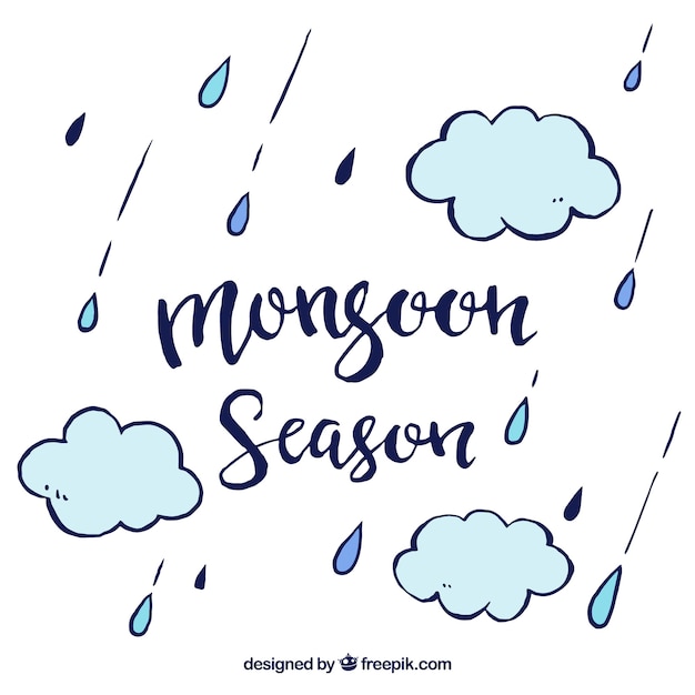 Monsoon background with clouds and drops