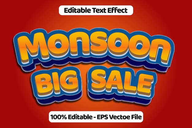 Monsoon big sale editable text effect 3 d emboss cartoon style design