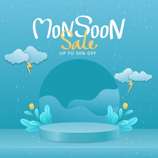 Banner di vendita dei monsoni con sfondo di pioggia
