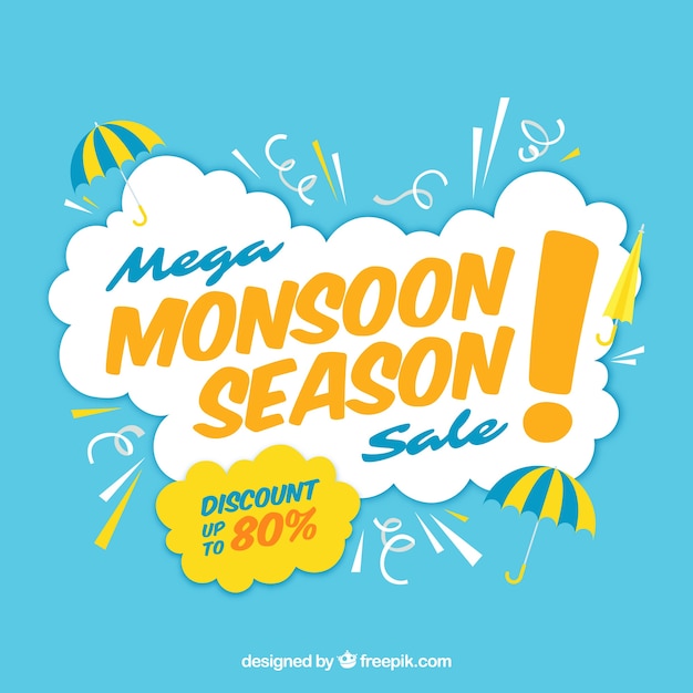 Monsoon sale composition with flat design