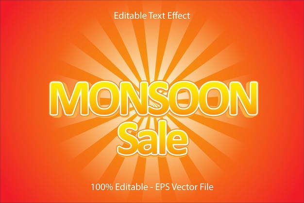 Monsoon Sale Редактируемый текстовый эффект 3D Emboss Cartoon Style Design