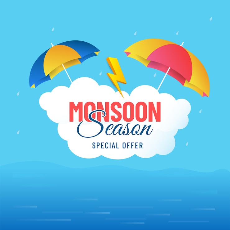 Vector monsoon sale poster monsoon sale banner discount offers monsoon season background