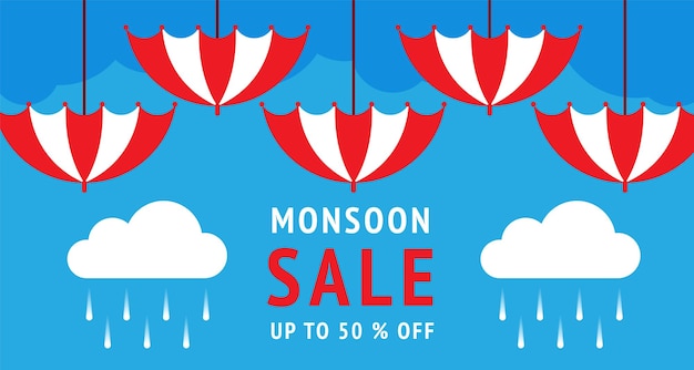 Monsoon sale rainy season banner vector illustration