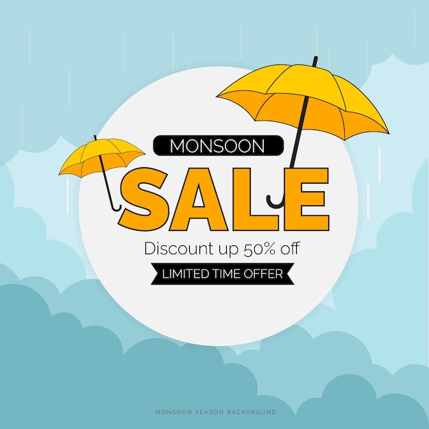 Monsoon Sale Regenseizoen Paraplu Logo Web Banner Achtergrond Vector Monsoon Sale Web Banner Vector