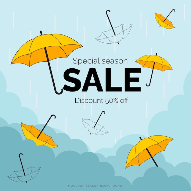 Vector monsoon sale regenseizoen paraplu logo web banner achtergrond vector monsoon sale web banner vector