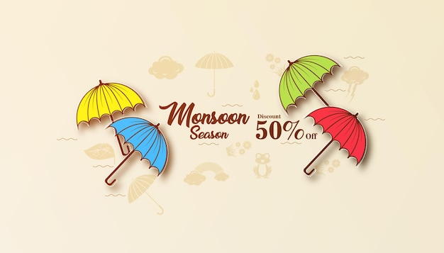 Monsoon season banner sale with pastel color scheme vector illustration