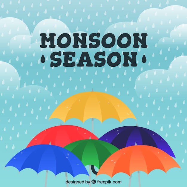 Vettore composizione della stagione dei monsoni con design piatto