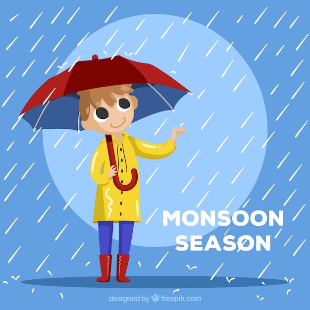 Monsoon season composition with flat design