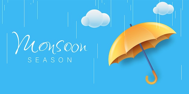 Monsoon Season Sale with 3D Realistic Umbrella Vector Illustration. Suitable for Poster, Banner