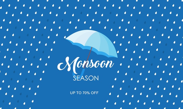 Monsoon Season Sale with Umbrella Background Template