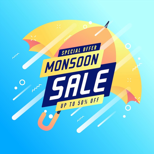 Offerta speciale monsonica in vendita fino al 50% di sconto sul banner.