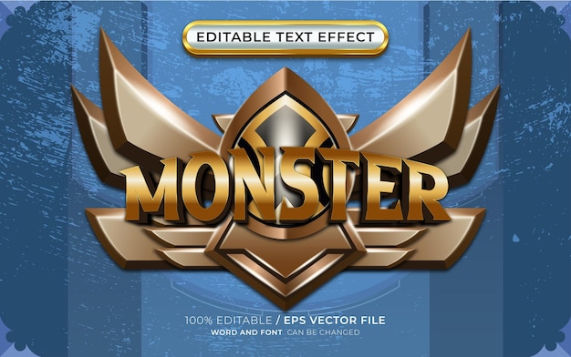 Monster 3D Editable Text Effect With Winged Emblem Logo or Background