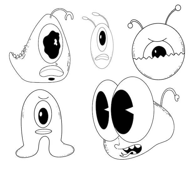 Monster alien doodle line art for children coloring book