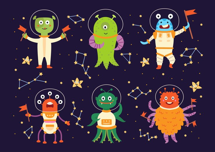 Vector monster aliens in space suits