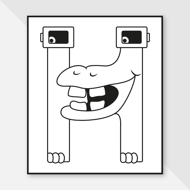 Monster alphabet coloring page letter H