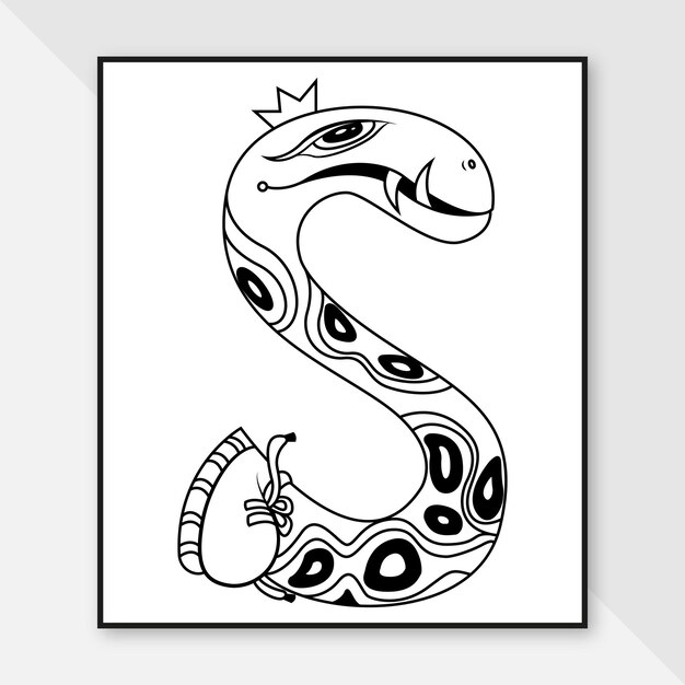 Vector monster alphabet coloring page letter s