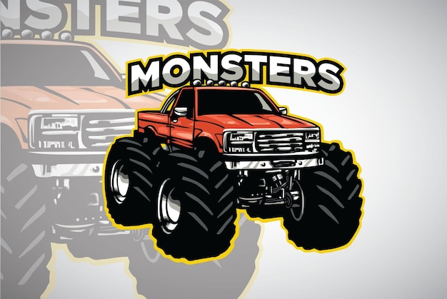 Monster beefy truck bigfoot tractor sport logo design vector illustration