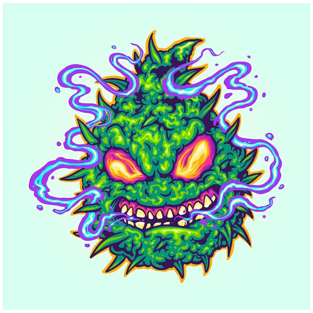 Vector monster cannabis plant with weed smoke illustration